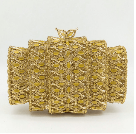21X7X16CM / Golden Dazzling Bling Crystal Women Evening Bags Hollow Out Stones Beaded Wedding Clutch Bridal Diamond Minaudiere Dress Purse