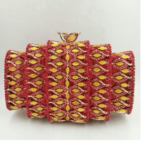 21X7X16CM / Red Dazzling Bling Crystal Women Evening Bags Hollow Out Stones Beaded Wedding Clutch Bridal Diamond Minaudiere Dress Purse