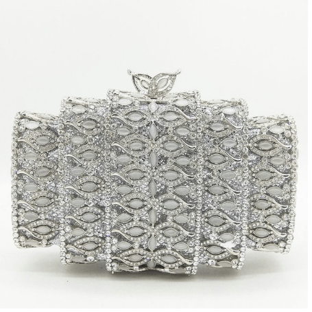 21X7X16CM / silver Dazzling Bling Crystal Women Evening Bags Hollow Out Stones Beaded Wedding Clutch Bridal Diamond Minaudiere Dress Purse