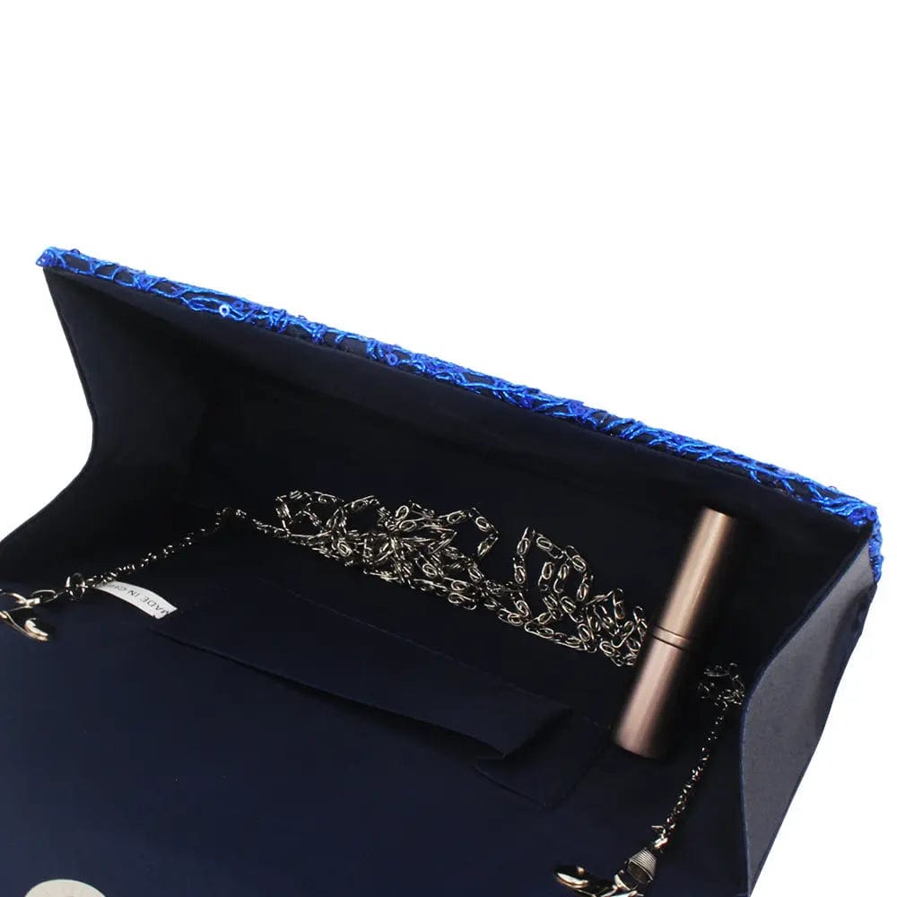 22*6*13cm / Blue Hot Selling Trendy Fashion Sequined Dinner Party Bag Flash Material Ladies Clutch Chain Evening Bag For Woman