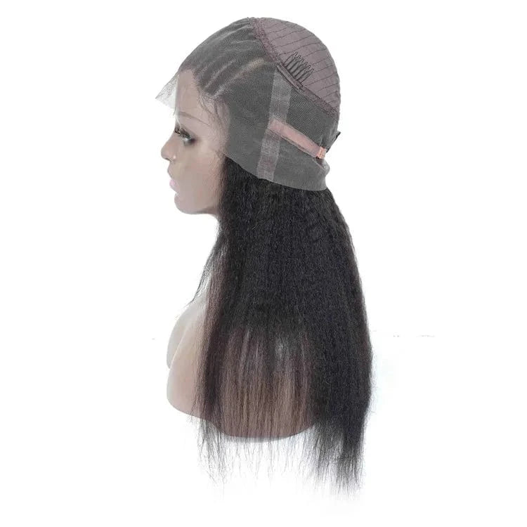 22 Inch 180% Density Indian Remy Hair Virgin Kinky Straight Human Hair 360 Lace Frontal Wig Extension For Black Women