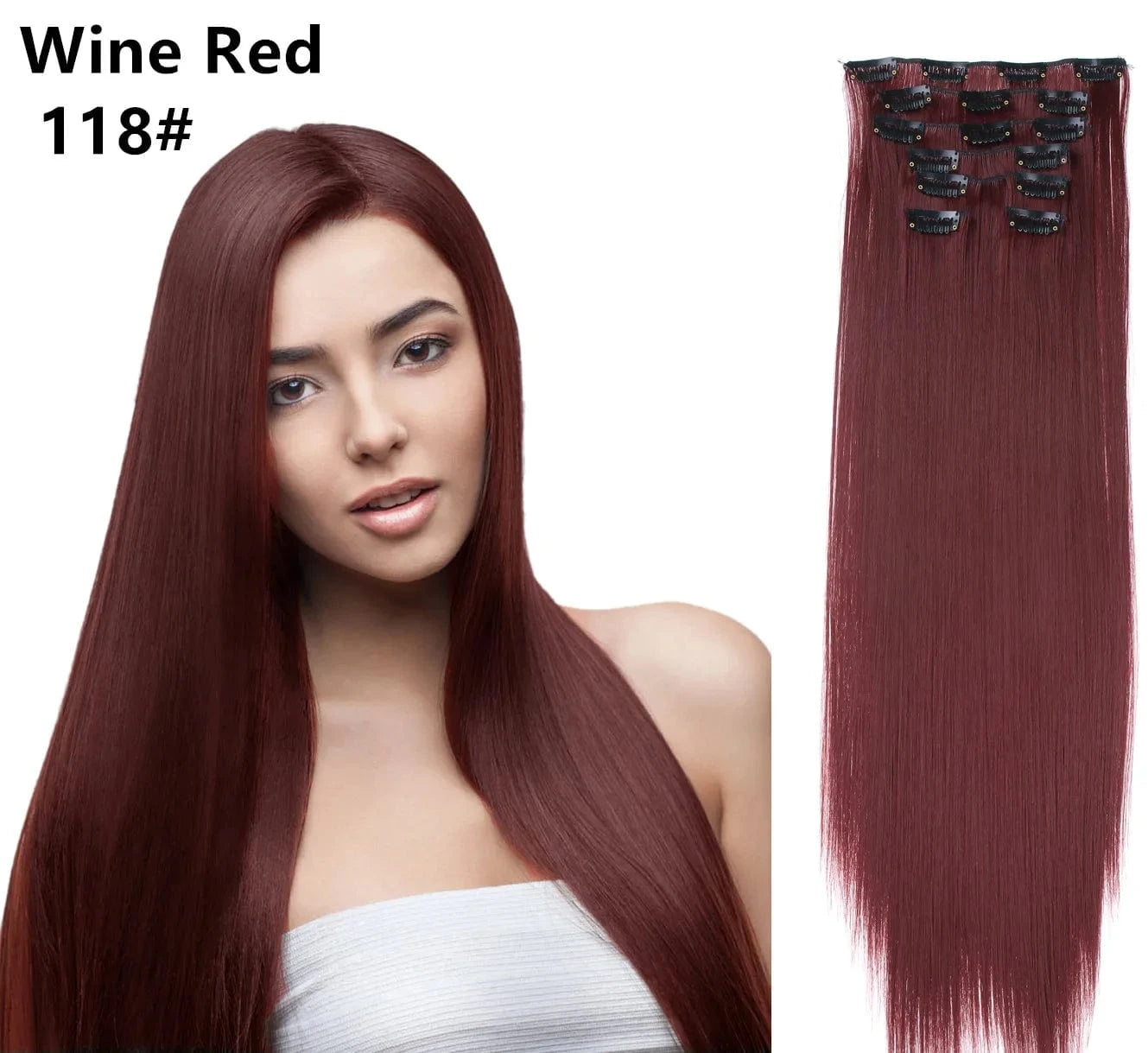 22 Inches / 118# Wholesale Custom Packaging 7pcs/set Synthetic Natural Silky Straight Seamless Invisible Clip In Hair Extensions