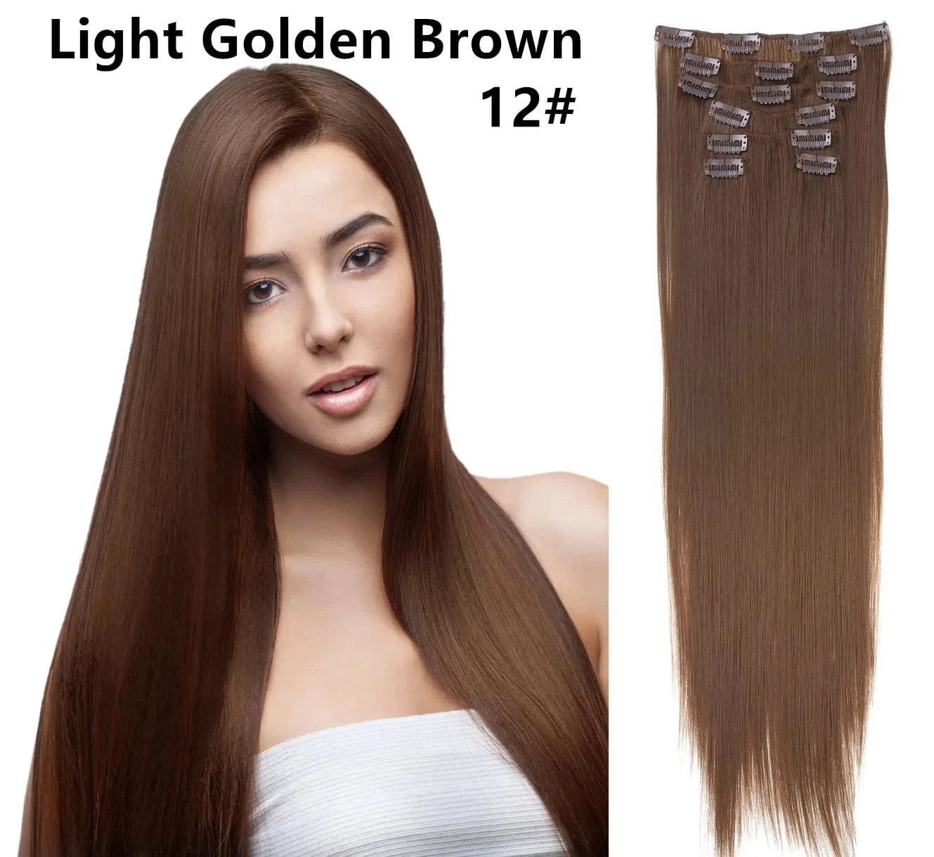 22 Inches / 12# Wholesale Custom Packaging 7pcs/set Synthetic Natural Silky Straight Seamless Invisible Clip In Hair Extensions