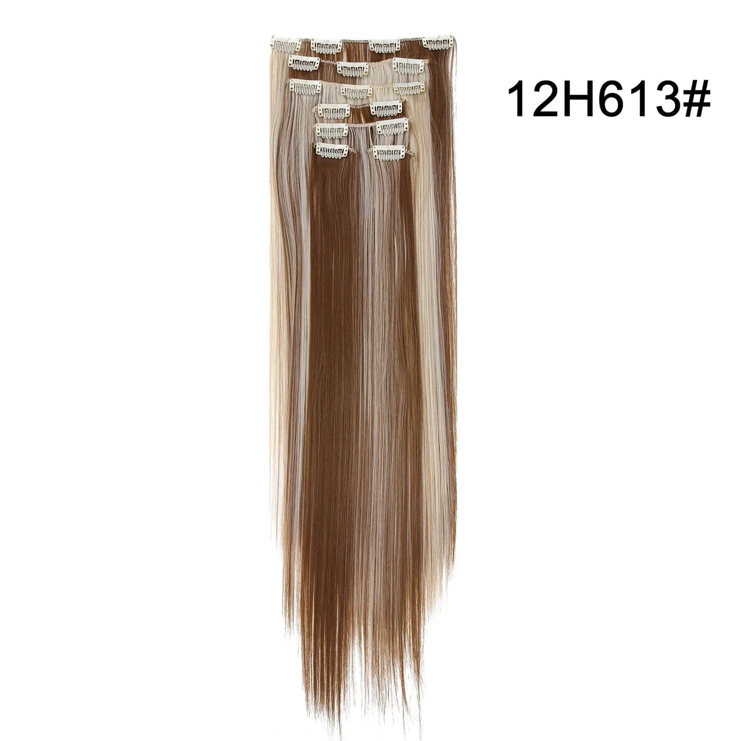 22 Inches / 12H613 Wholesale Custom Packaging 7pcs/set Synthetic Natural Silky Straight Seamless Invisible Clip In Hair Extensions