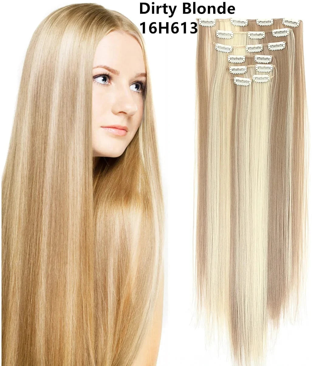 22 Inches / 16H613 Wholesale Custom Packaging 7pcs/set Synthetic Natural Silky Straight Seamless Invisible Clip In Hair Extensions