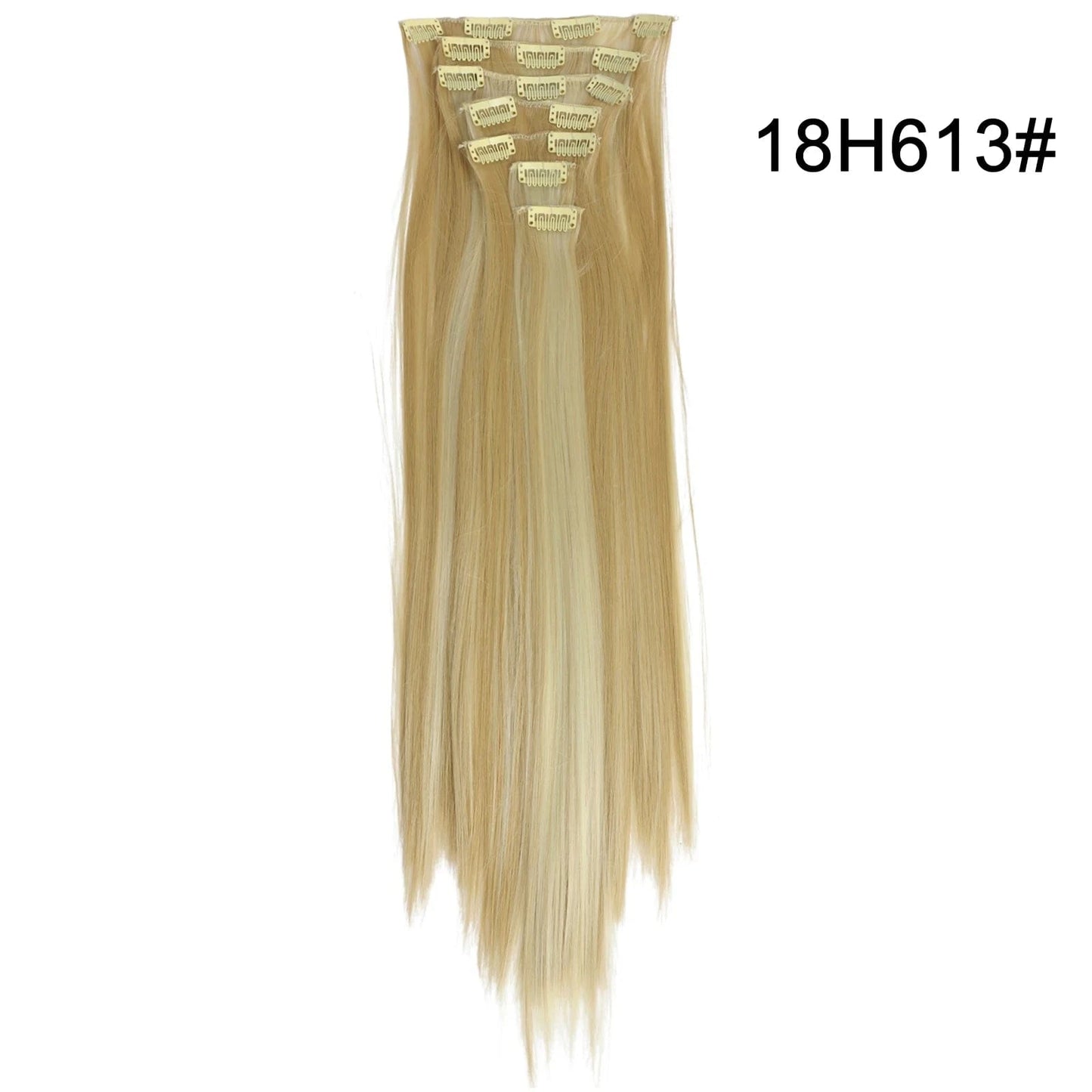 22 Inches / 18H613 Wholesale Custom Packaging 7pcs/set Synthetic Natural Silky Straight Seamless Invisible Clip In Hair Extensions