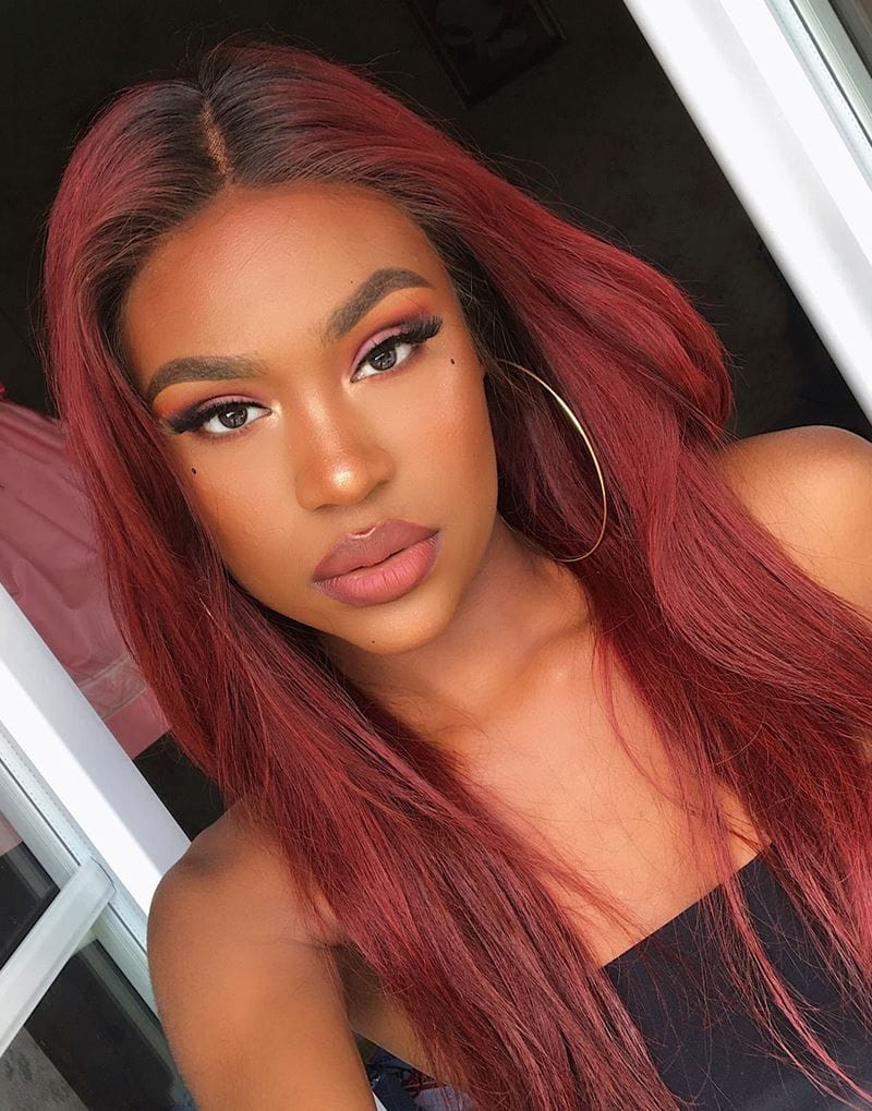 22 Inches / 1b/bug Straight Burgundy Mixed Red Lace Front Wigs Body Wave Human Hair Cuticle Aligned Natural Hairline Hair Transparent Lace Wigs