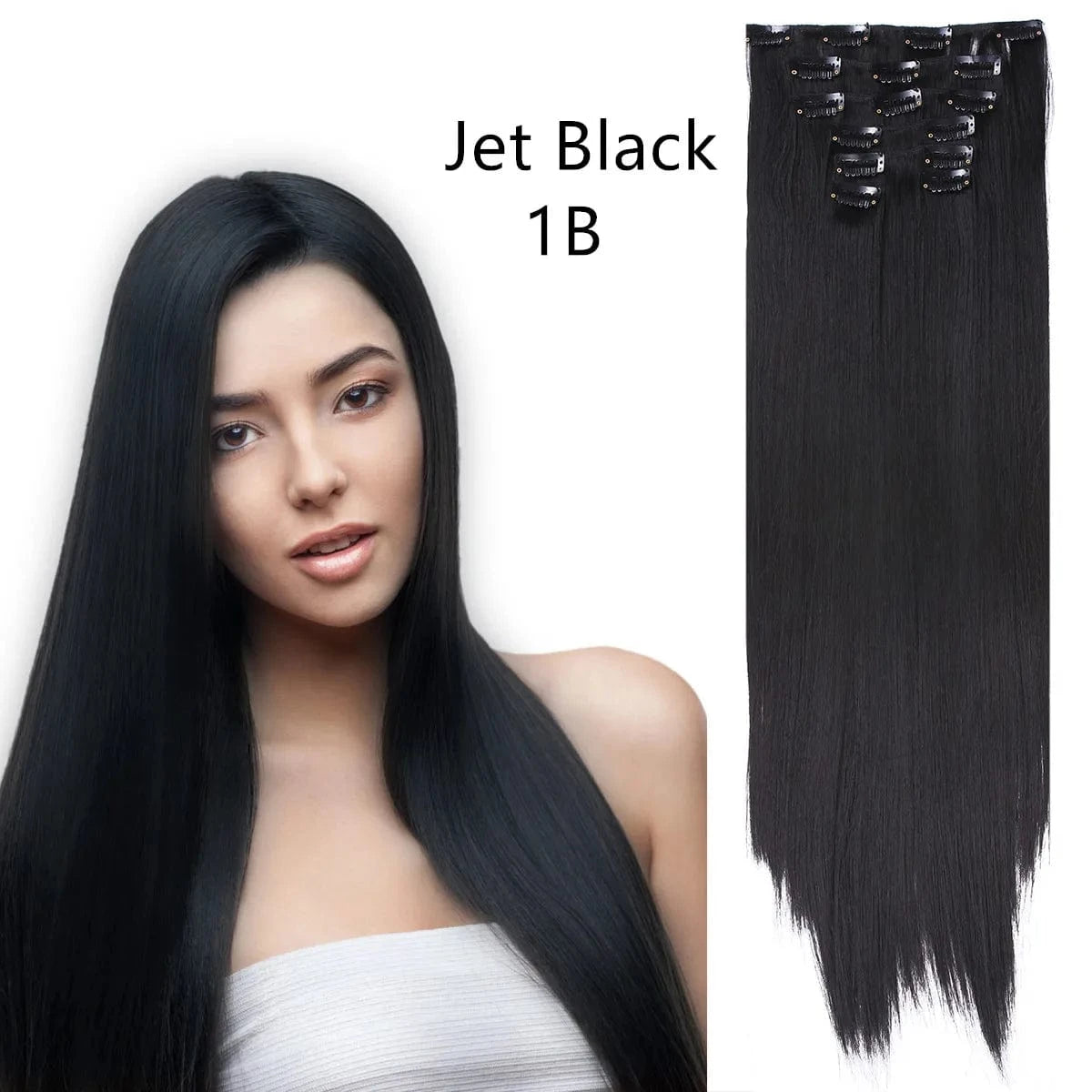 22 Inches / 1B Wholesale Custom Packaging 7pcs/set Synthetic Natural Silky Straight Seamless Invisible Clip In Hair Extensions