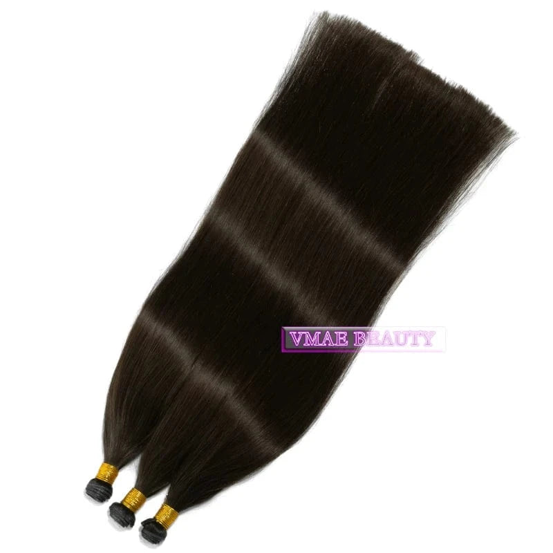 22 Inches / #2 VMAE Peruvian Virgin Unprocessed Raw Cuticle Aligned Double Drawn Straight Hand Tied Flat Genius Weft Hair Extensions Human Hair