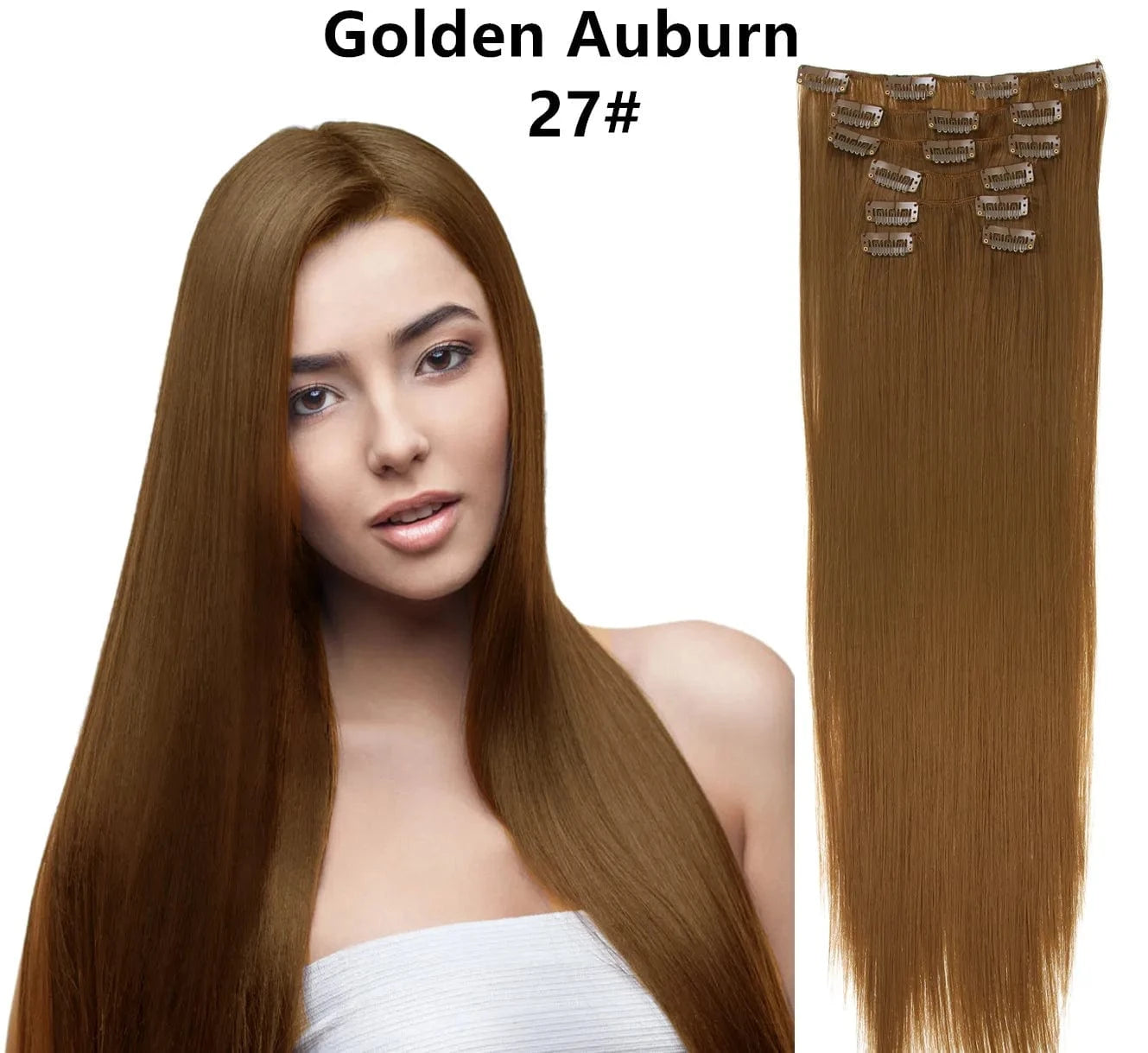 22 Inches / 27# Wholesale Custom Packaging 7pcs/set Synthetic Natural Silky Straight Seamless Invisible Clip In Hair Extensions