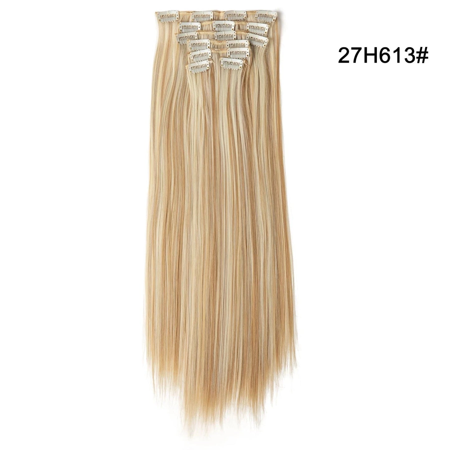 22 Inches / 27H613 Wholesale Custom Packaging 7pcs/set Synthetic Natural Silky Straight Seamless Invisible Clip In Hair Extensions