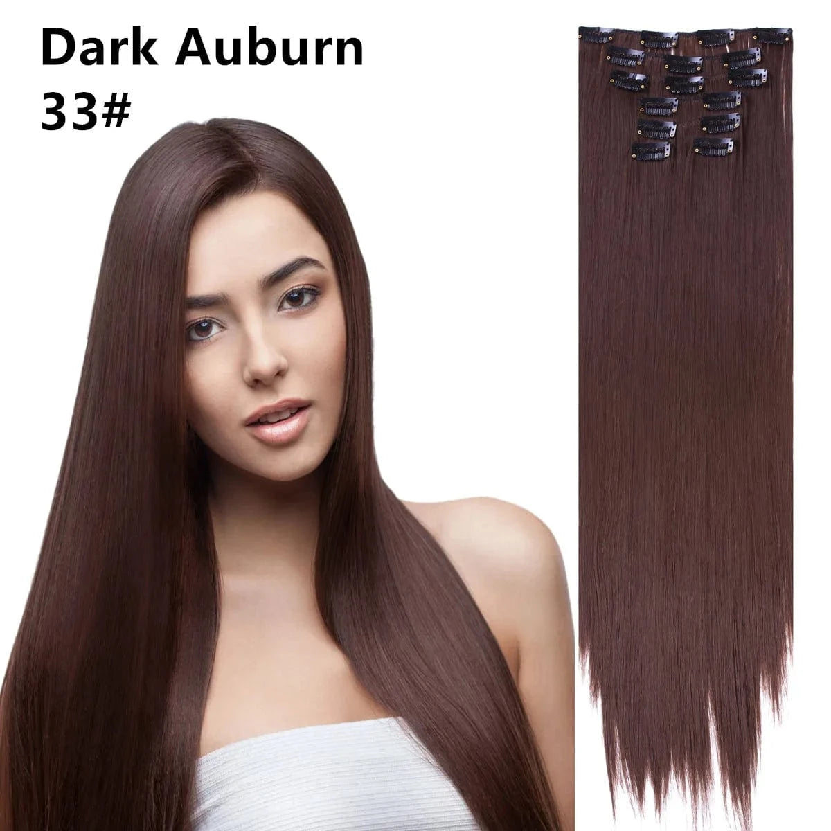 22 Inches / 33# Wholesale Custom Packaging 7pcs/set Synthetic Natural Silky Straight Seamless Invisible Clip In Hair Extensions