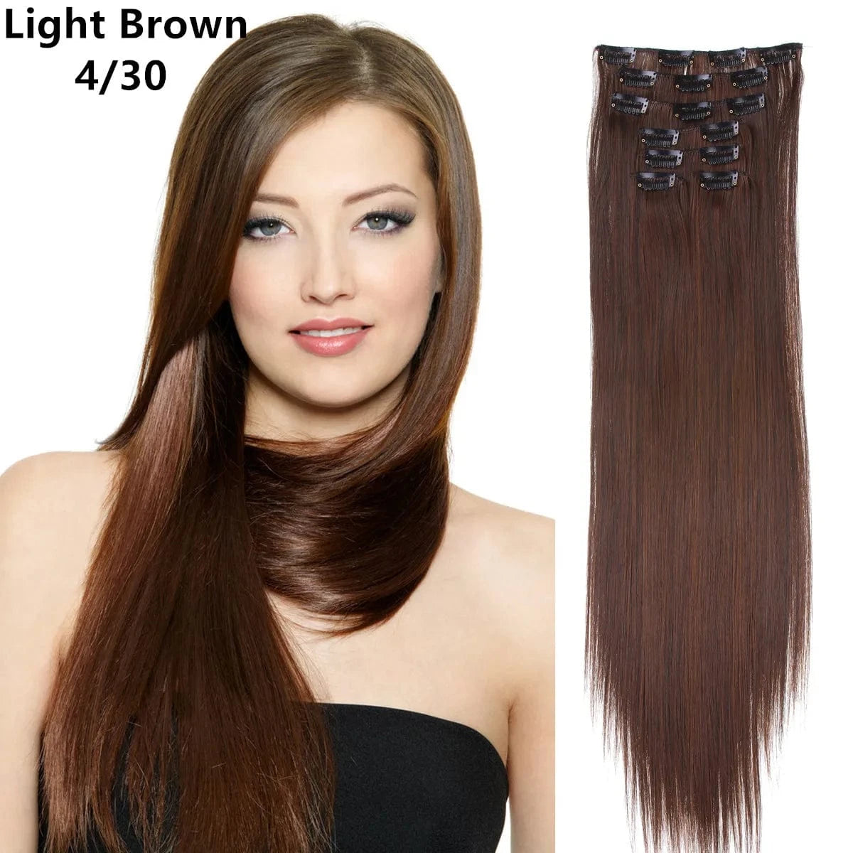 22 Inches / 4/30 Wholesale Custom Packaging 7pcs/set Synthetic Natural Silky Straight Seamless Invisible Clip In Hair Extensions