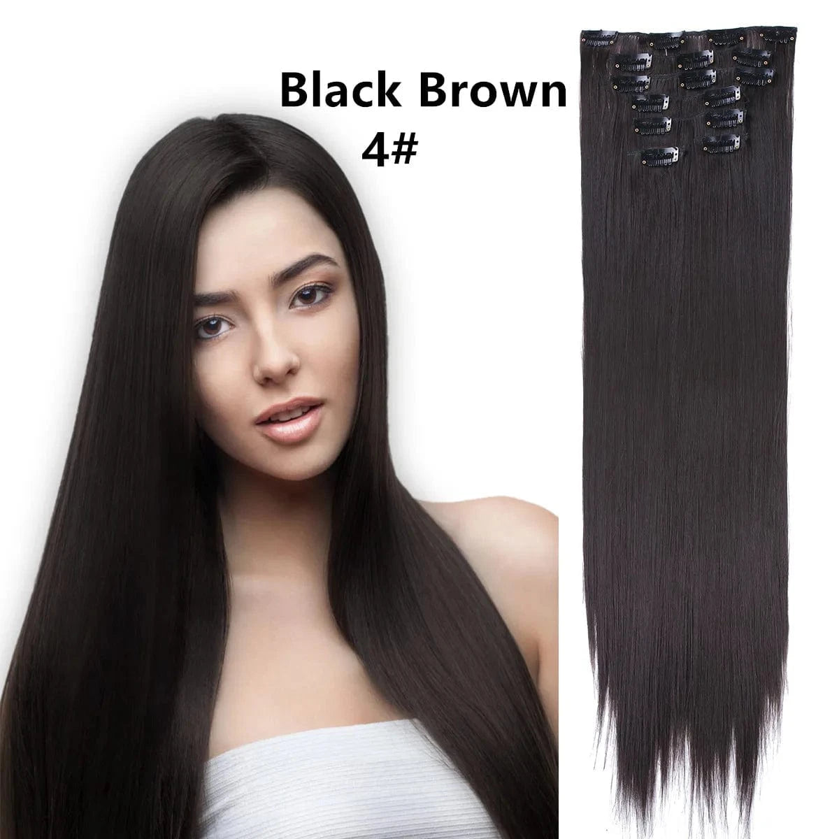 22 Inches / 4# Wholesale Custom Packaging 7pcs/set Synthetic Natural Silky Straight Seamless Invisible Clip In Hair Extensions