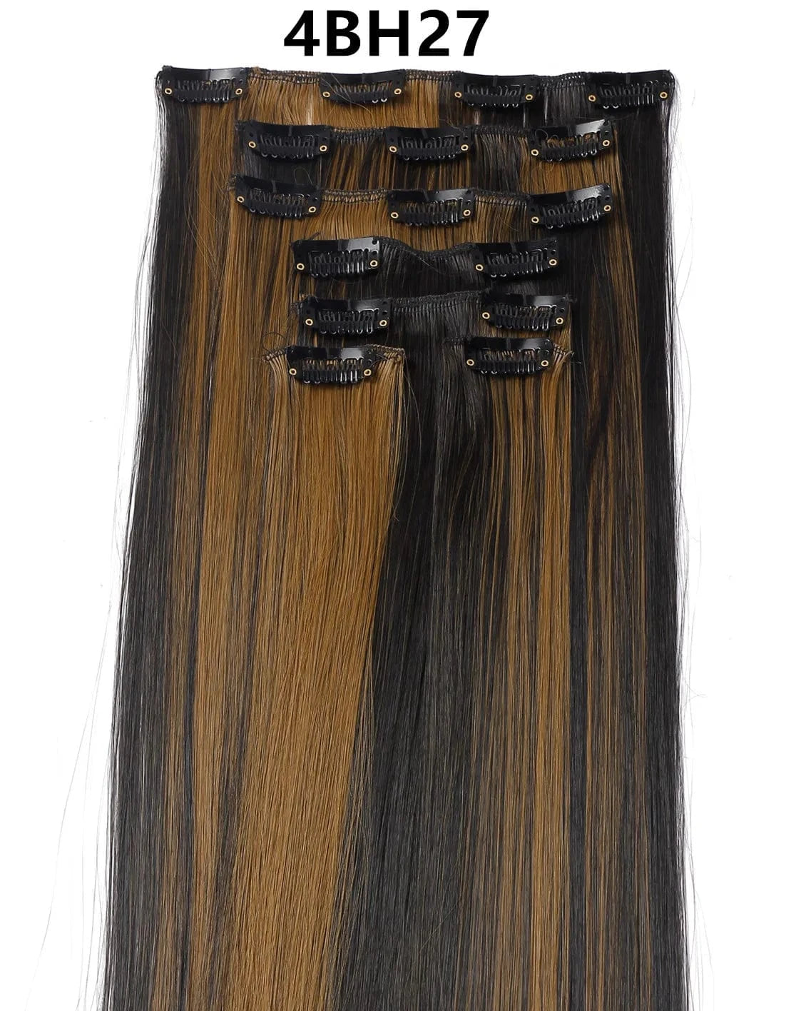 22 Inches / 4BH27 Wholesale Custom Packaging 7pcs/set Synthetic Natural Silky Straight Seamless Invisible Clip In Hair Extensions