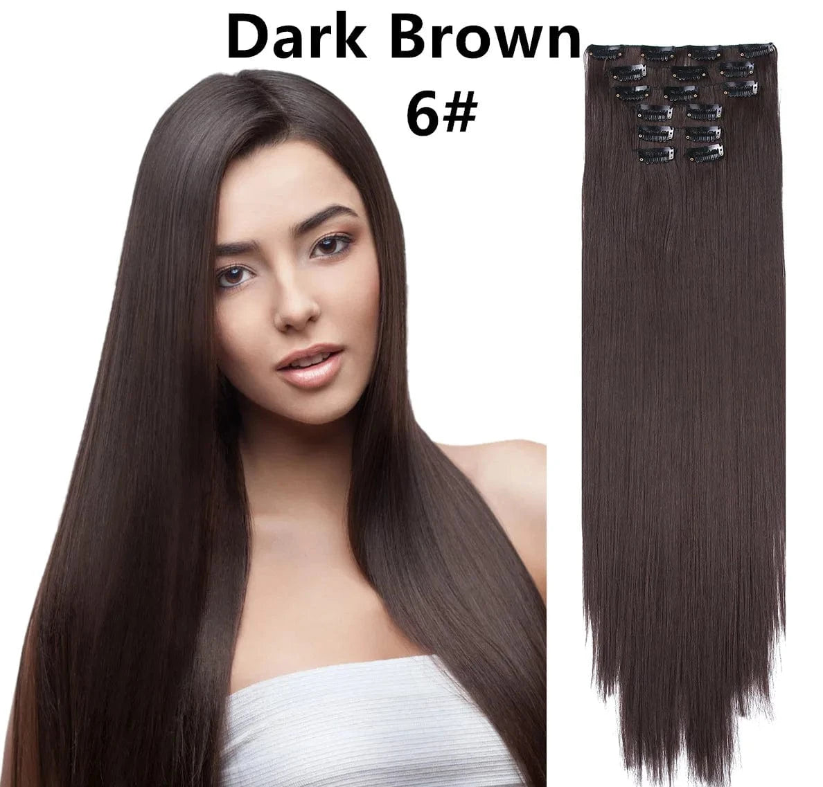 22 Inches / 6# Wholesale Custom Packaging 7pcs/set Synthetic Natural Silky Straight Seamless Invisible Clip In Hair Extensions