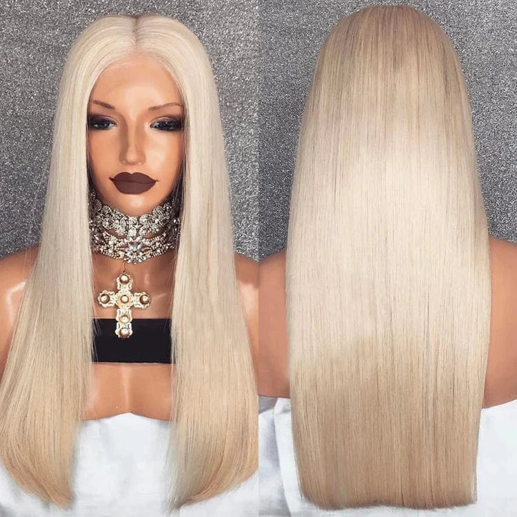 22 Inches / 60 White Color 60 Full Lace Wig Middle Part Silk Straight Human Hair Wig DropShipping