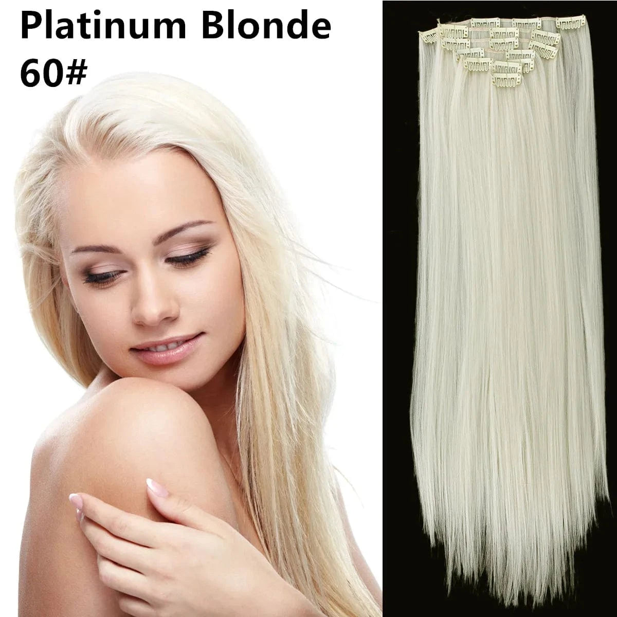 22 Inches / 60# Wholesale Custom Packaging 7pcs/set Synthetic Natural Silky Straight Seamless Invisible Clip In Hair Extensions