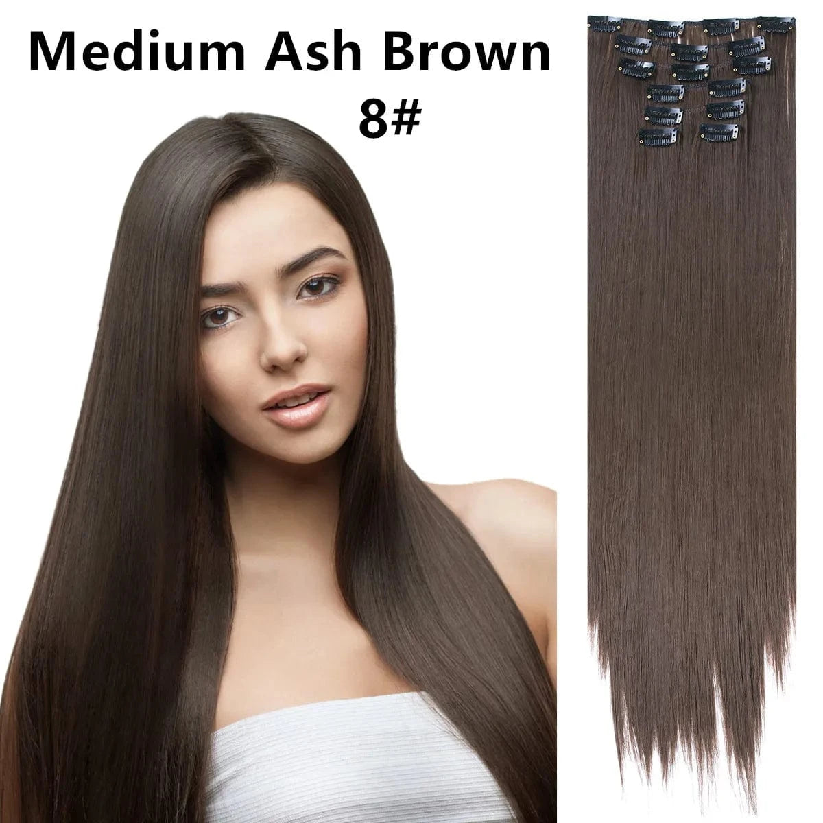 22 Inches / 8# Wholesale Custom Packaging 7pcs/set Synthetic Natural Silky Straight Seamless Invisible Clip In Hair Extensions