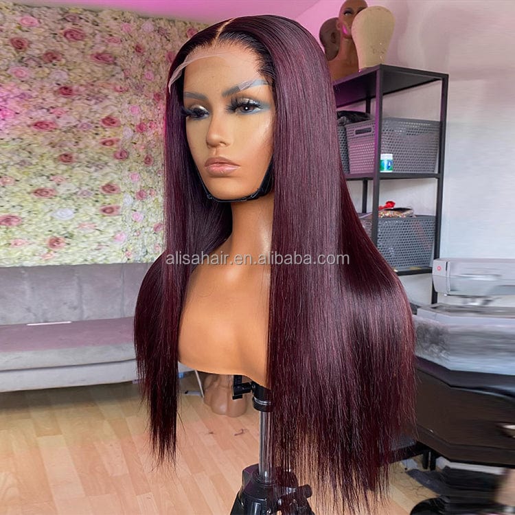 22 Inches / 99j straight Dark 99j Color Straight hair 100% Virgin Human Hair 4*4 lace closure wigs with Natural Hairline