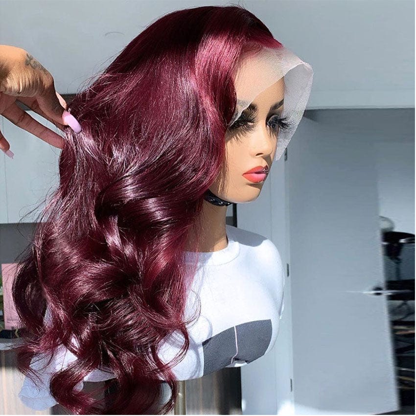 22 Inches / 99j Swiss Lace Ombre Honey Blonde Color High Ponytail Body Wave Cuticle Aligned Human Hair HD Lace Front Wigs