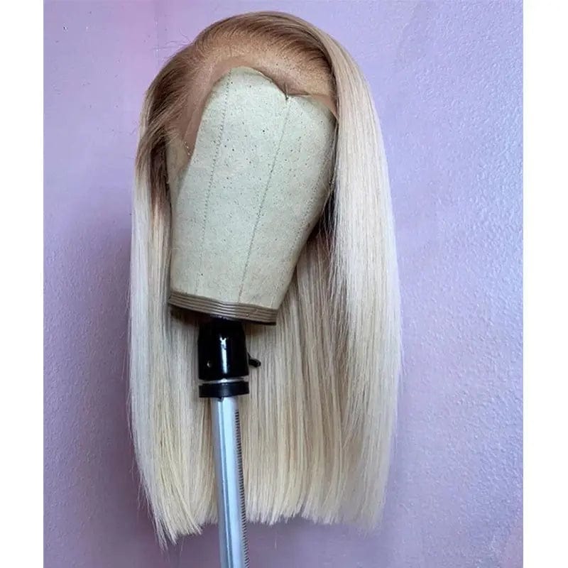 22 Inches / # Color3 Glueless #613 Honey Brown Ombre Color Short Bob Wig Virgin Cuticle Aligned Brazilian Hair HD Lace Front Wigs