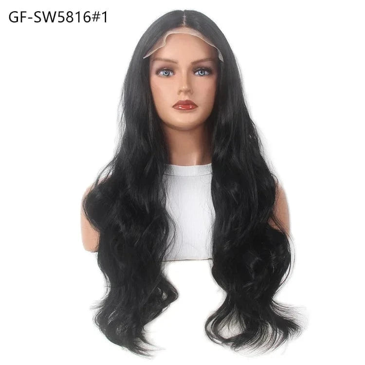 22 Inches / GF-SW5816#1 Hot Sale High Quality Yaki Short Bob HD Synthetic Hair Wigs Lace Front Wig