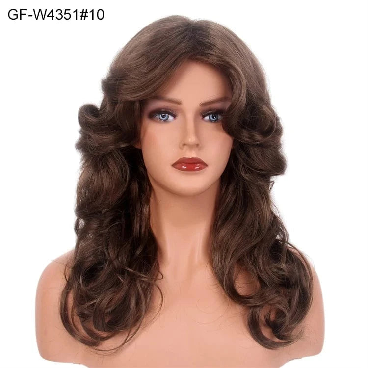 22 Inches / GF-W4351#10 New Arrival Long Spanish Curl Wig Order Shein 70s Costume Farrah Fawcett 220 Density Wigs