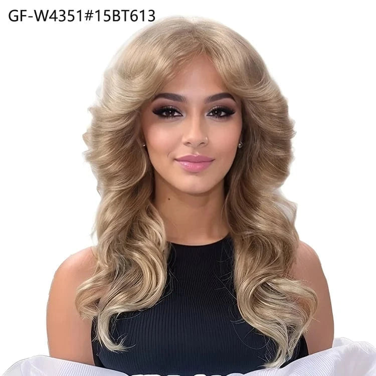 22 Inches / GF-W4351#15BT613 New Arrival Long Spanish Curl Wig Order Shein 70s Costume Farrah Fawcett 220 Density Wigs