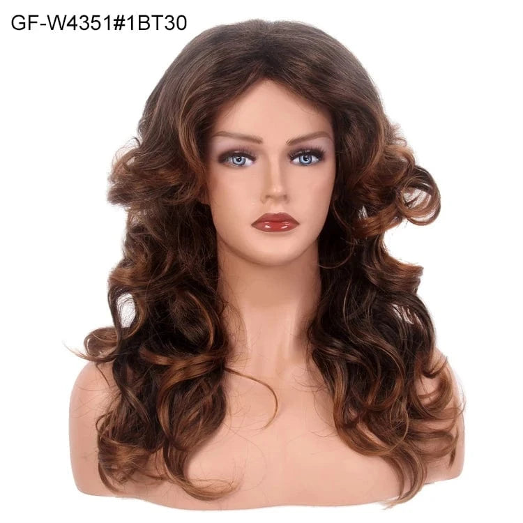 22 Inches / GF-W4351#1BT30 New Arrival Long Spanish Curl Wig Order Shein 70s Costume Farrah Fawcett 220 Density Wigs