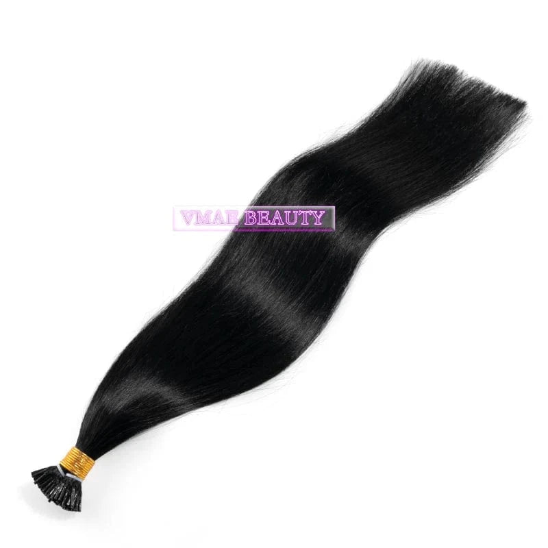 22 Inches / Jet Black #1 VMAE 100g Cuticle Aligned #1 #1b #2 #4 Bone Straight Double Drawn Raw Virgin Keratin Stick I Tip Human Hair Extensions Wholesale