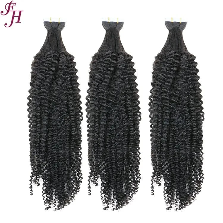 22 Inches / Kinky curly 150g FH Wholesale Remy Tape Hair Extension Raw Unprocessed Virgin Brazilian Human Hair Deep Wave Tape In Hair Extension