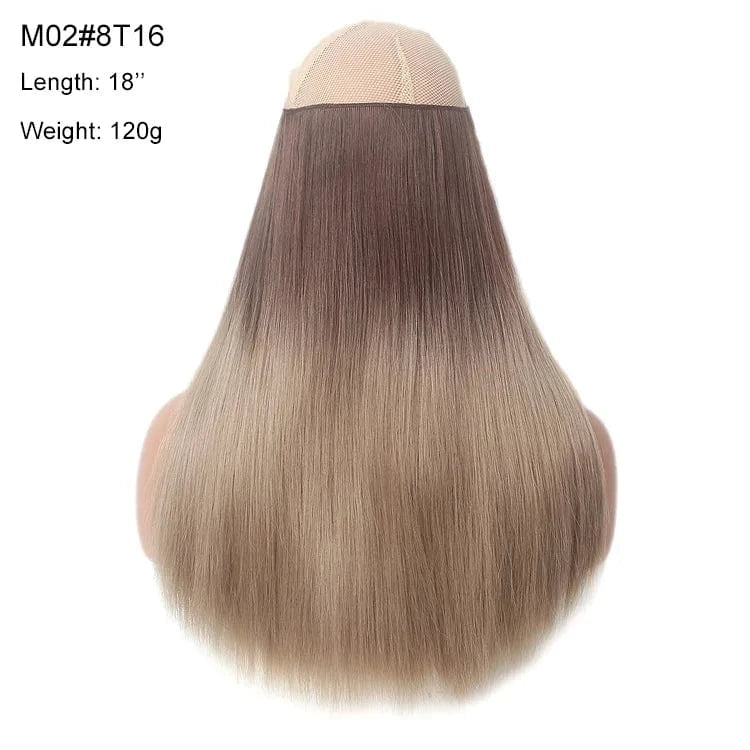 22 Inches / M02#8T16 Ready To Ship Heat Resistant Synthetic Clip In Hair Water Wave Blonde 613 Invisible Wire Hair Extensions With Transparent H
