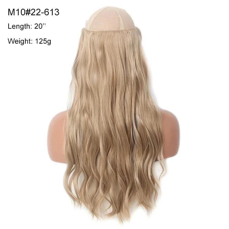 22 Inches / M10#22-613 Ready To Ship Heat Resistant Synthetic Clip In Hair Water Wave Blonde 613 Invisible Wire Hair Extensions With Transparent H