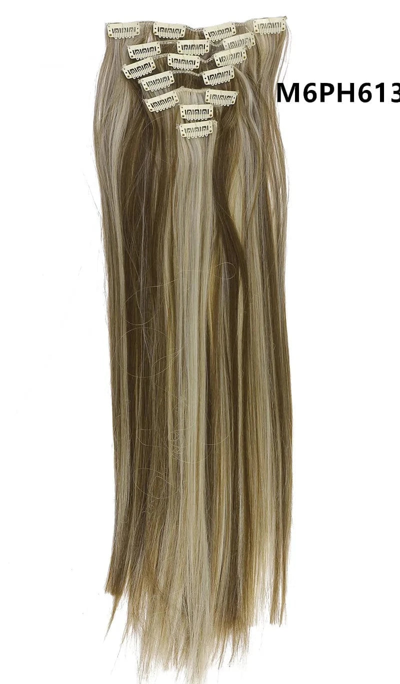 22 Inches / M6PH613 Wholesale Custom Packaging 7pcs/set Synthetic Natural Silky Straight Seamless Invisible Clip In Hair Extensions