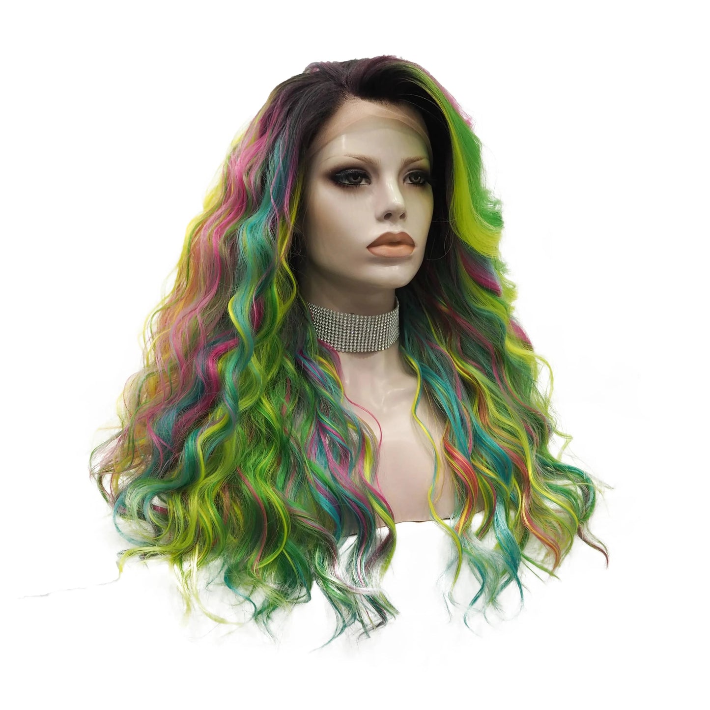 22 Inches / N32-C114-GL Celebrity 22inch dyed highlights curly Wig Cosplay Premium Synthetic Wigs Futura Heat Resistant Synthetic Hair Wig