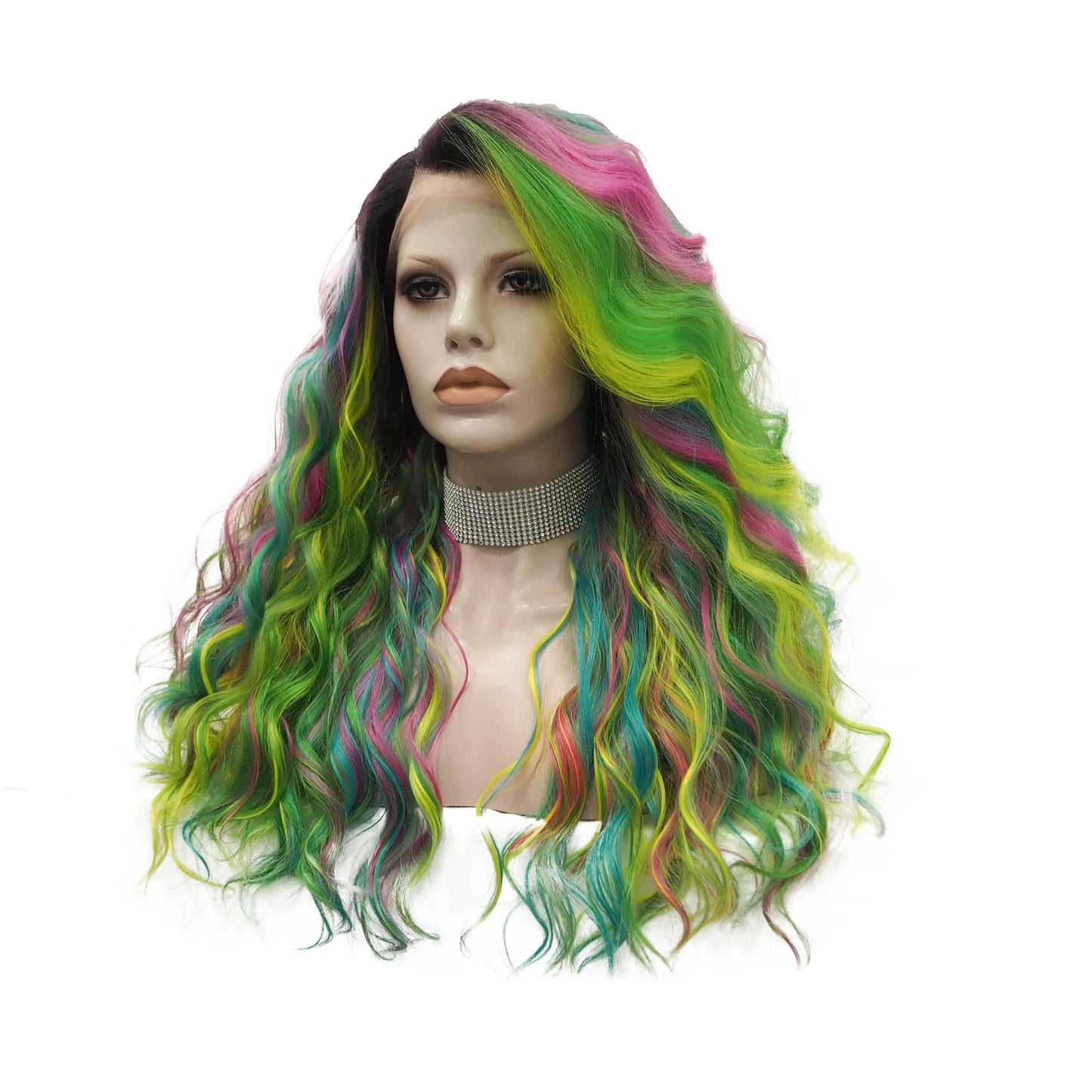 22 Inches / N32-C114-GL Celebrity 22inch dyed highlights curly Wig Cosplay Premium Synthetic Wigs Futura Heat Resistant Synthetic Hair Wig