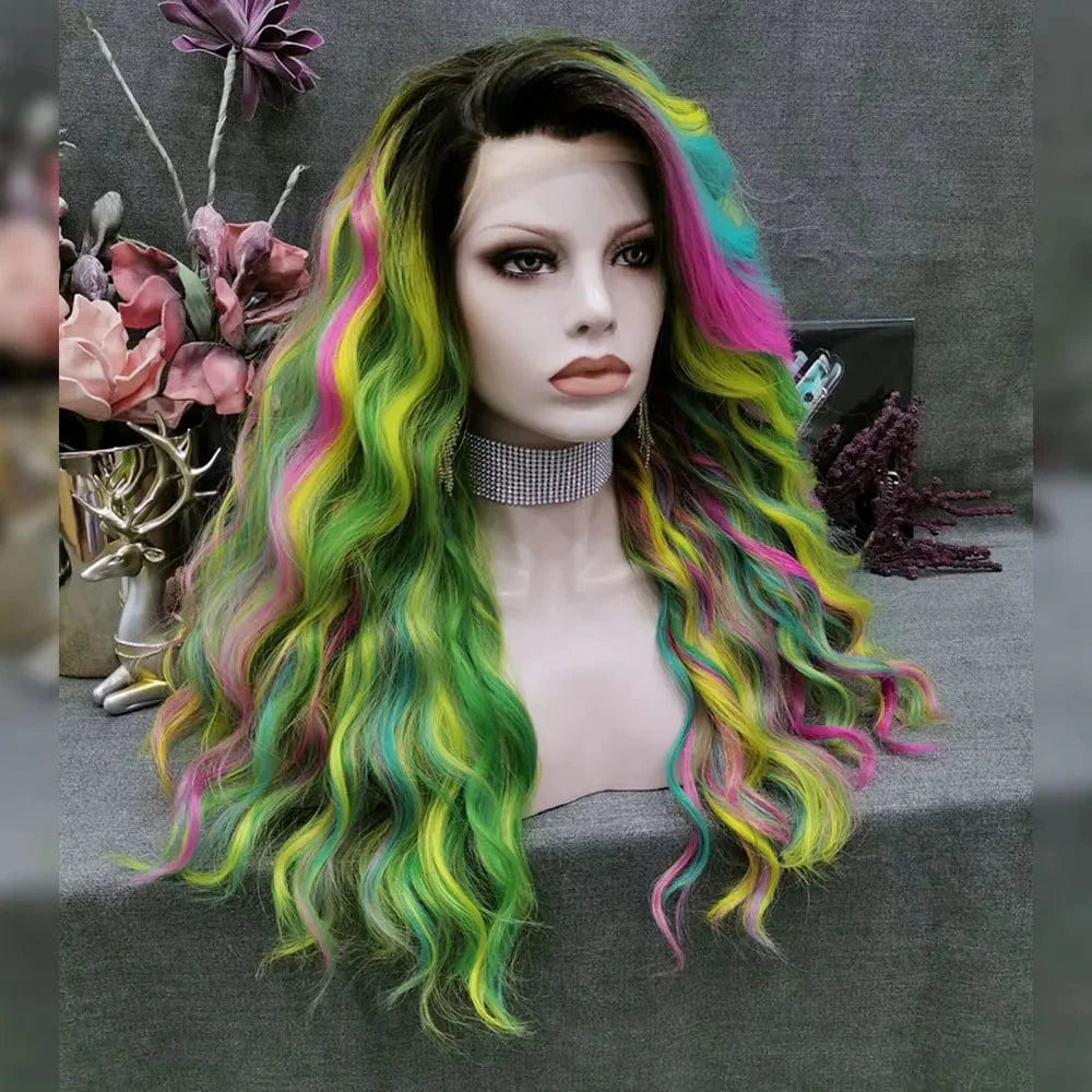 22 Inches / N32-C114-GL Celebrity 22inch dyed highlights curly Wig Cosplay Premium Synthetic Wigs Futura Heat Resistant Synthetic Hair Wig