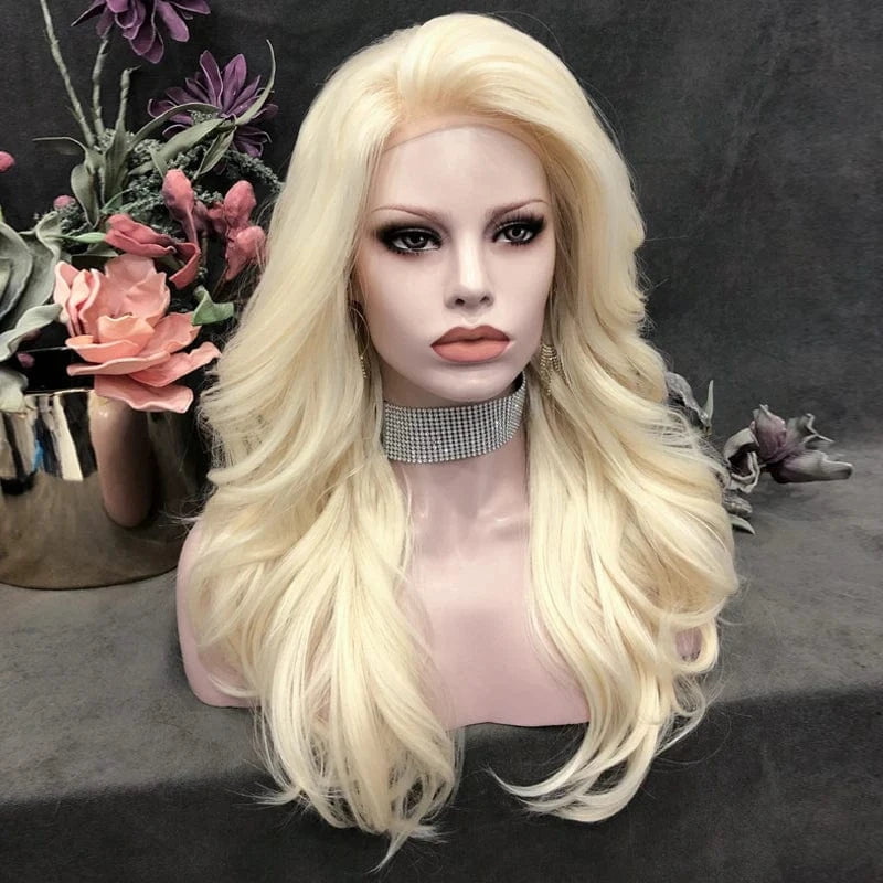 22 Inches / N9-1001/613-GL Celebrity 22inch 150% Density 1001/613 Natural Color Wave pre plucked hairline synthetic lace wigs heat resistant