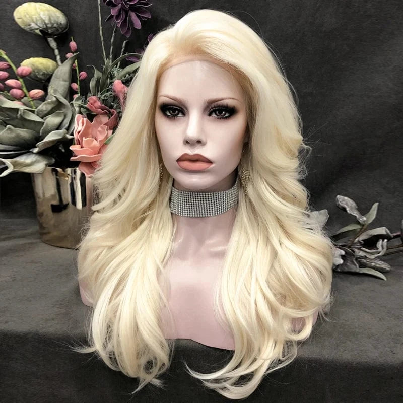 22 Inches / N9-1001/613-GL Celebrity 22inch 150% Density 1001/613 Natural Color Wave pre plucked hairline synthetic lace wigs heat resistant