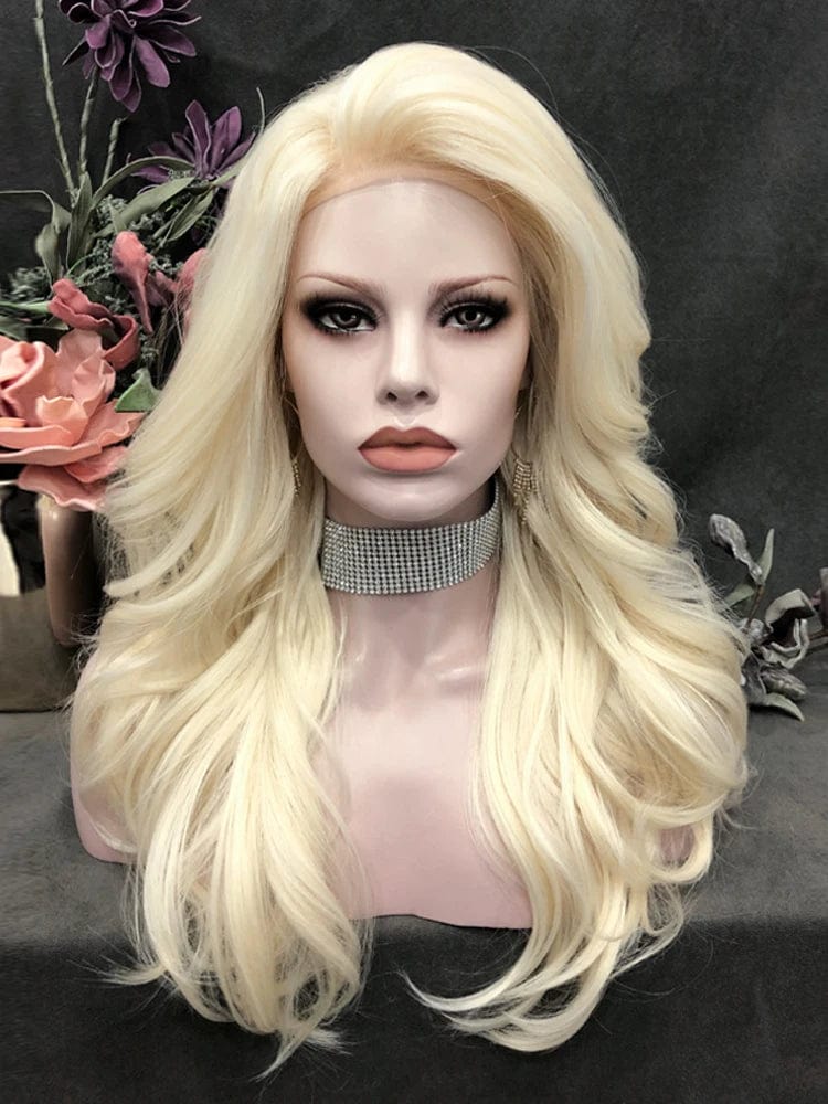 22 Inches / N9-1001/613-GL Celebrity 22inch 150% Density 1001/613 Natural Color Wave pre plucked hairline synthetic lace wigs heat resistant