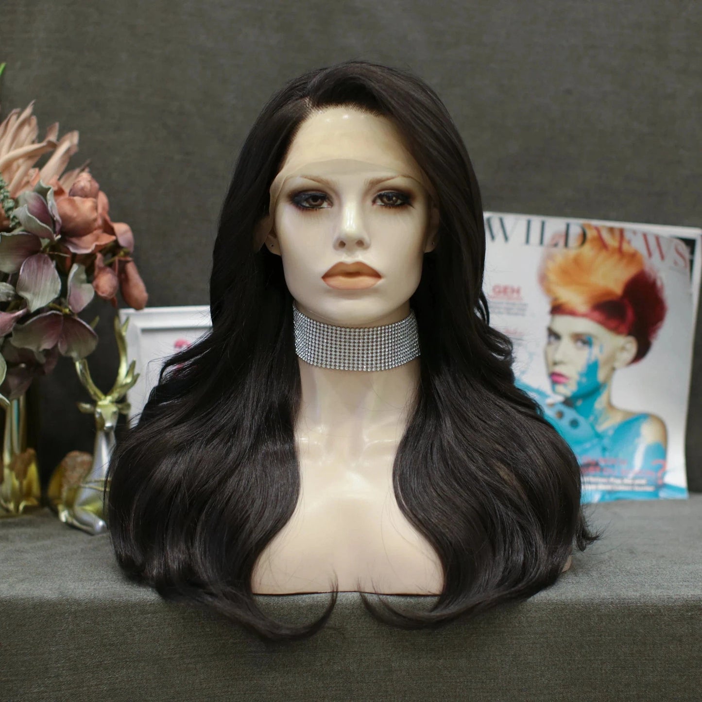 22 Inches / N9-2/6 Celebrity 22inch Over Shoulder Hair Medium Length Lace Front Wig Synthetic Hair Wigs with Pre-plucked Natural Hairline