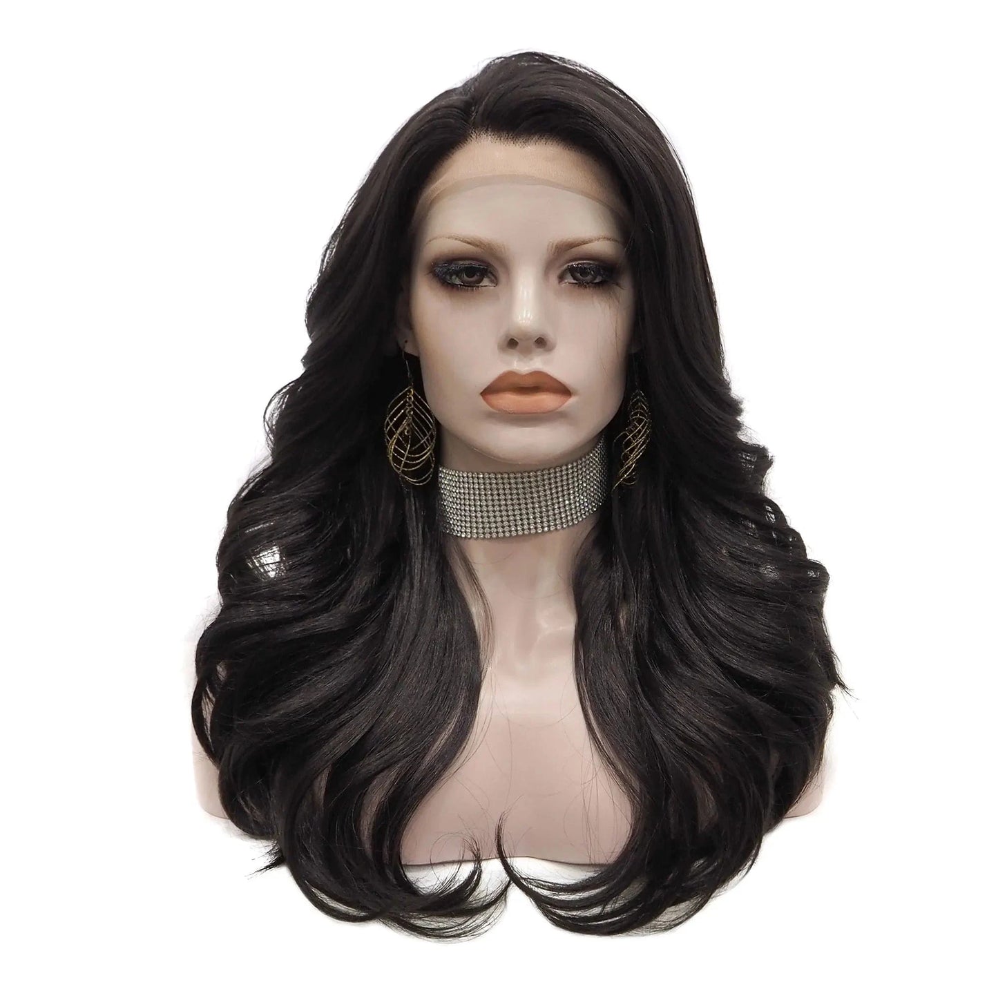22 Inches / N9-2/6-GL Celebrity 22inch 150% Density Natural Color Wave pre plucked hairline synthetic lace wigs heat resistant