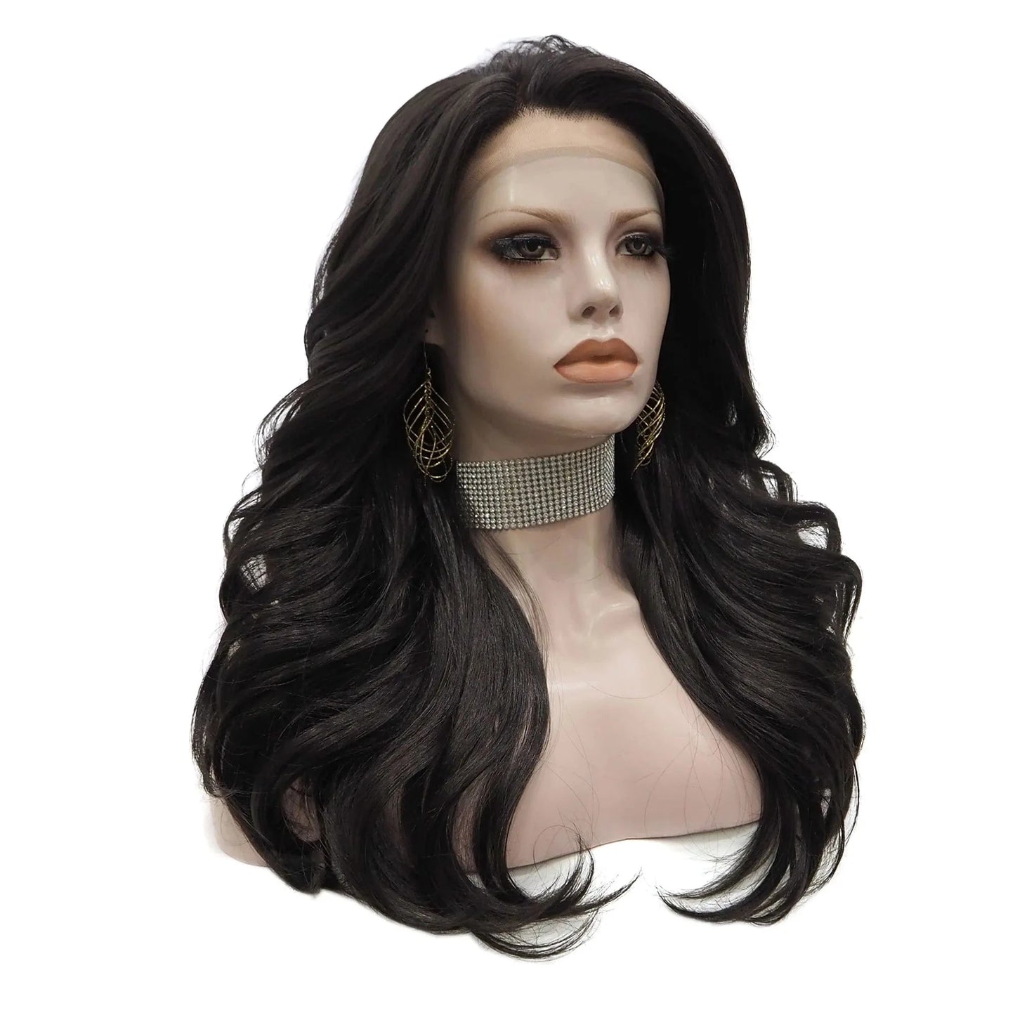 22 Inches / N9-2/6-GL Celebrity 22inch 150% Density Natural Color Wave pre plucked hairline synthetic lace wigs heat resistant