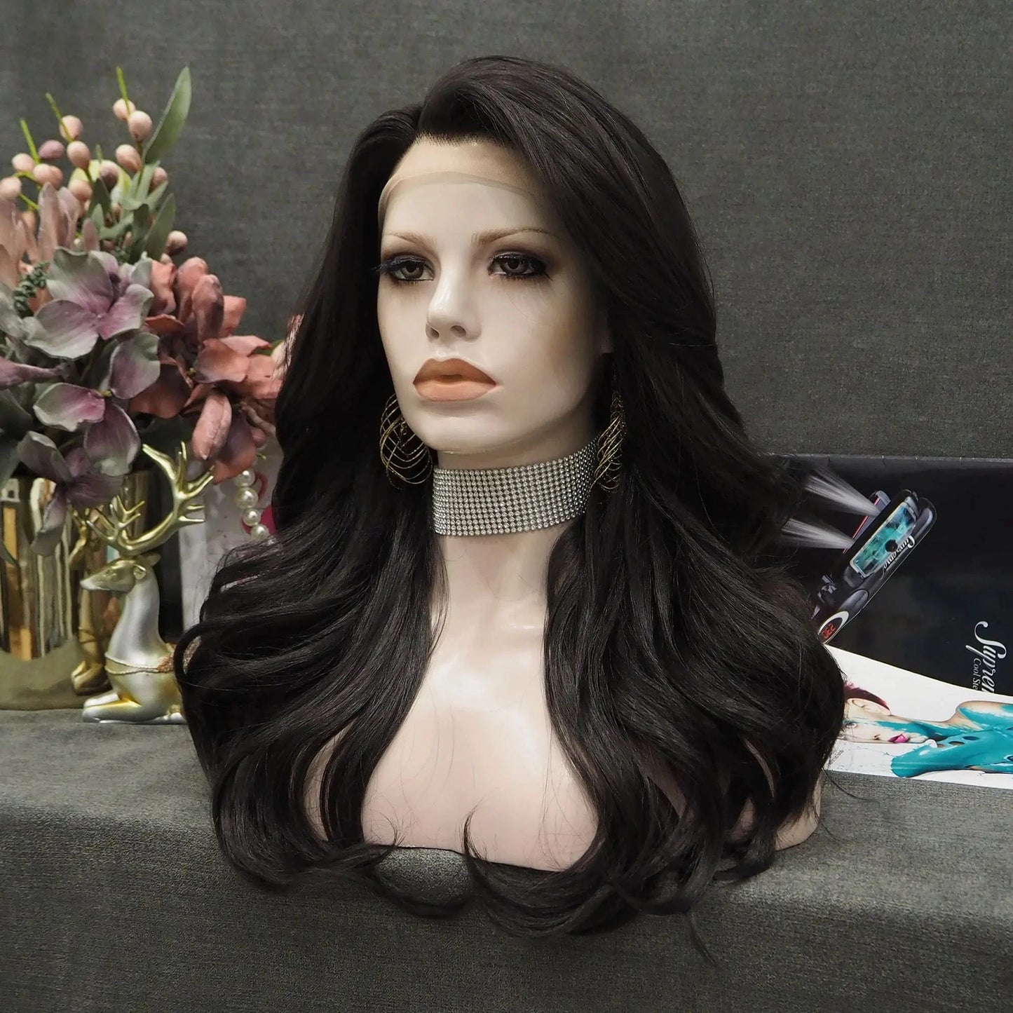 22 Inches / N9-2/6-GL Celebrity 22inch 150% Density Natural Color Wave pre plucked hairline synthetic lace wigs heat resistant