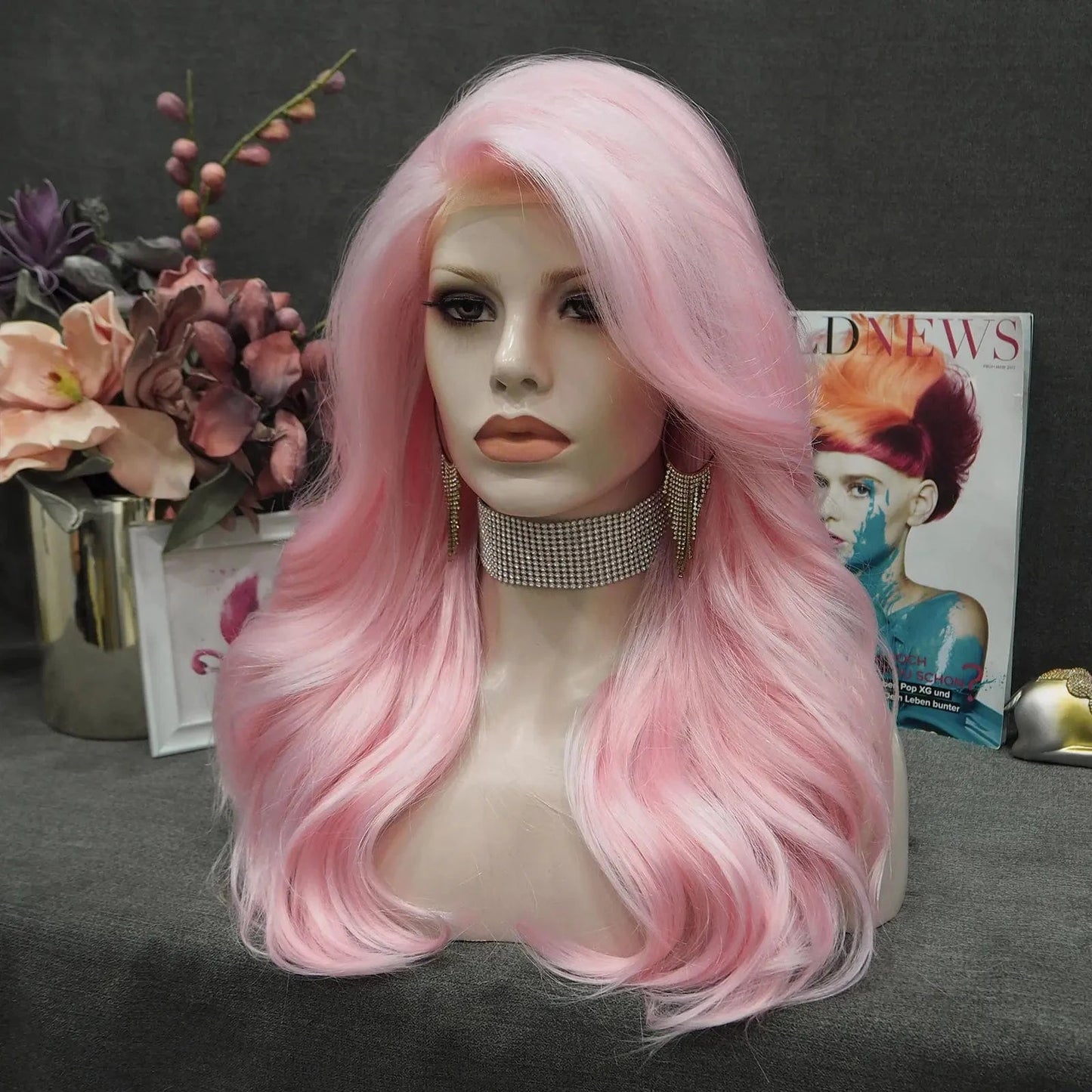 22 Inches / N9-3100B Celebrity 22inch Over Shoulder Hair Medium Length Lace Front Wig Synthetic Hair Wigs with Pre-plucked Natural Hairline