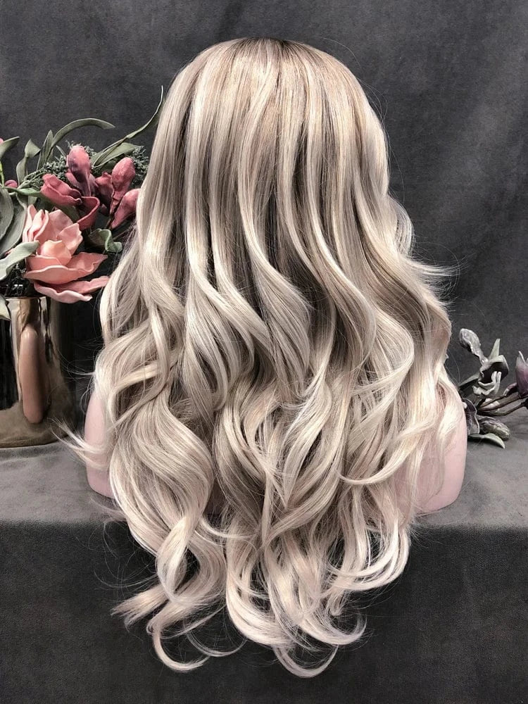 22 Inches / N9-C128-GL Celebrity 22inch 150% Density DYED C128 Natural Color Wave pre plucked hairline synthetic lace wigs heat resistant