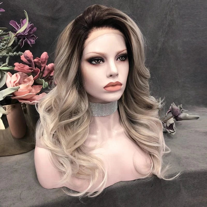 22 Inches / N9-C128-GL Celebrity 22inch 150% Density DYED C128 Natural Color Wave pre plucked hairline synthetic lace wigs heat resistant