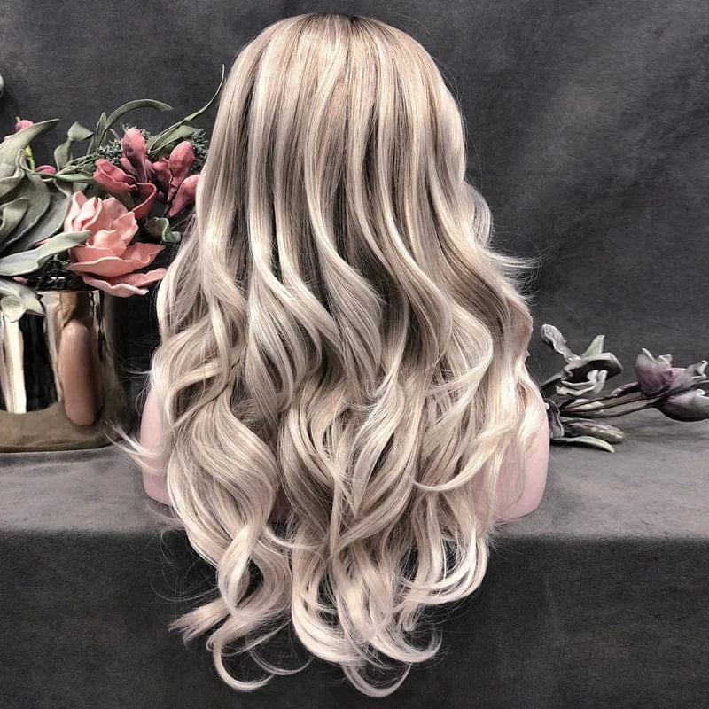 22 Inches / N9-C128-GL Celebrity 22inch 150% Density DYED C128 Natural Color Wave pre plucked hairline synthetic lace wigs heat resistant