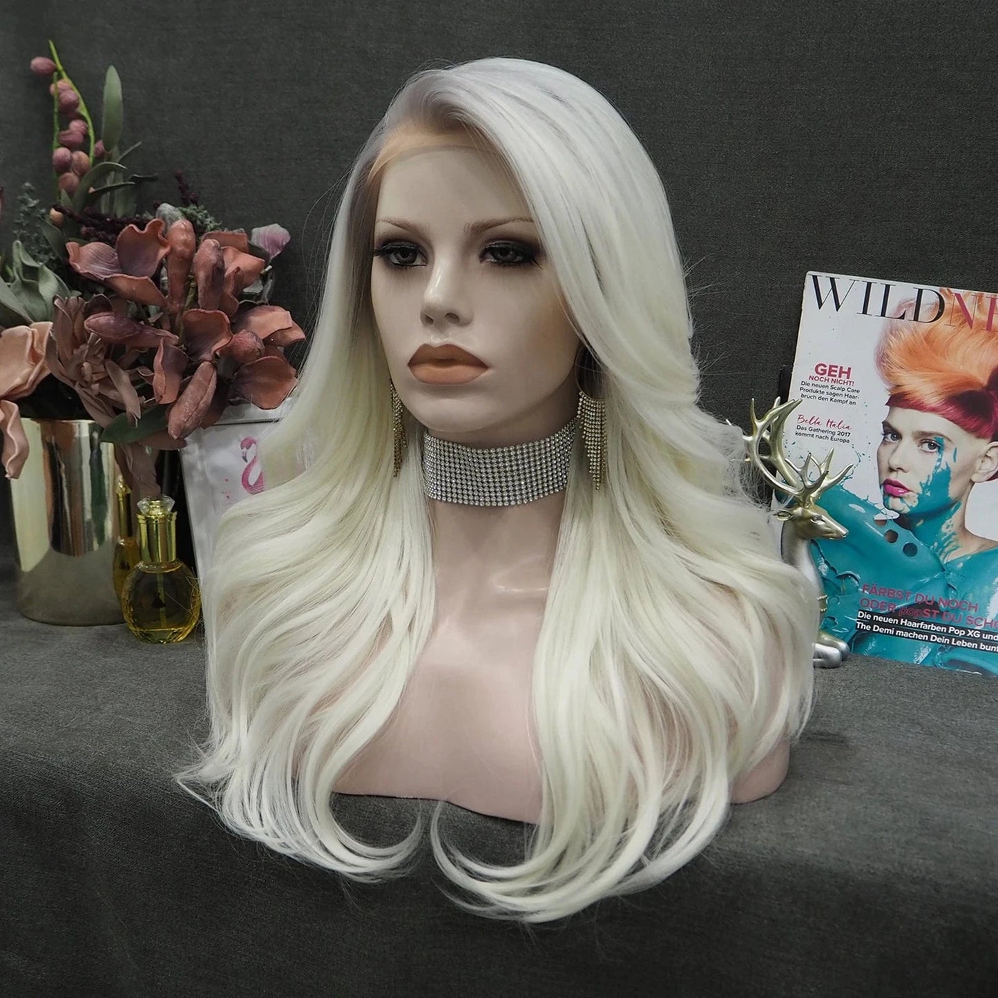 22 Inches / N9-C162 Celebrity 22inch Over Shoulder Hair Medium Length Lace Front Wig Synthetic Hair Wigs with Pre-plucked Natural Hairline